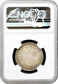 Німеччина - Третій Рейх 5 рейхсмарок 1938 A, NGC MS64, "Нацистська Німеччина (1933 - 1945)"
