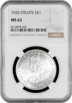 Стрейтс Сетлментс 1 долар 1920, NGC MS62, "Король Георг V (1911 - 1935)"