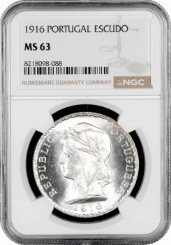 Португалія 1 ескудо 1916, NGC MS63, "Португальська Республіка (1911 - 1969)"