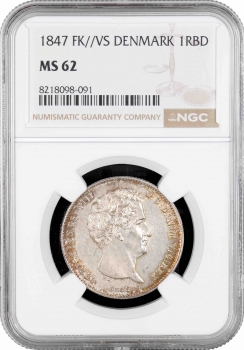 Дания 1 рігсбанкдалер 1847 FK VS, NGC MS62, "Король Кристіан VIII (1839 - 1848)"