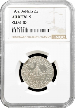 Гданськ 2 гульдени 1932 року, NGC AU Det., срібна монета "Вільне місто Гданськ (1923 - 1939)"