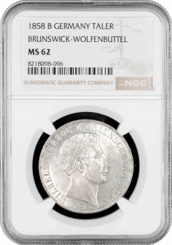 Брауншвейг 1 Брауншвейгский талер 1858 B, NGC MS62, "Вільям (1831 - 1884)"