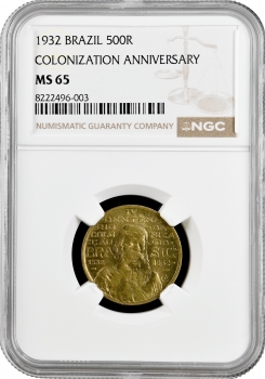 Бразилия 500 рейсов 1932 г., NGC MS65, "400 лет колонизации Бразилии"