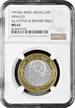 Мексика 20 песо 1993 г. Mo, NGC MS63, "Мигель Идальго (1753 - 1811)"