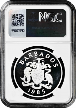 Барбадос 20 долларов 1985 г., NGC PR67 UC, "ООН - Десятилетие женщин"