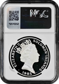 Соломоновы Острова 5 долларов 1985 г., NGC PF67 UC, "ООН - Десятилетие женщин"