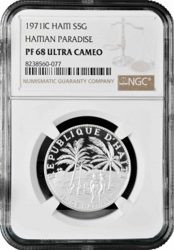 Гаити 5 гурдов 1971 г. IC, NGC PF68 UC, "Гаитянский рай"