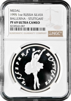 Россия серебренная медаль 1995 г., NGC PF69 UC, "Балерина - Штутгарт" Top Pop 1/0