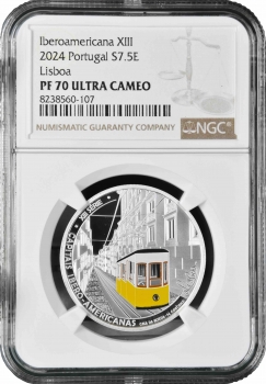 Португалия 7.5 евро 2024 г., NGC PF70 UC, "Иберо-Американские столицы, Лиссабон"