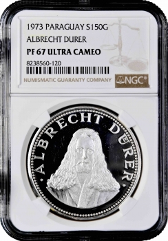Парагвай 150 гуарани 1973 г., NGC PF67 UC, "Альбрехт Дюрер"
