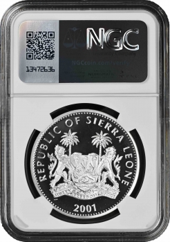 Сьерра-Леоне 10 леоне 2001 г., NGC PF70 UC, "Большая пятерка - Носорог'' Top Pop 1/0