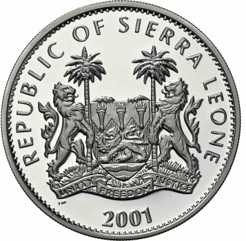 Сьерра-Леоне 10 леоне 2001 г., NGC PF69 UC, "Большая пятерка - Лев'' Top Pop 1/0