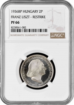 Венгрия 2 пенго 1936 г., NGC PF66 RESTRIKE, "50 лет со дня смерти Ференца Листа"