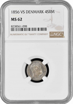 Дания 4 скиллинг-ригсмёнта 1856 г. VS, NGC MS62, "Король Фредерик VII (1848 - 1863)"