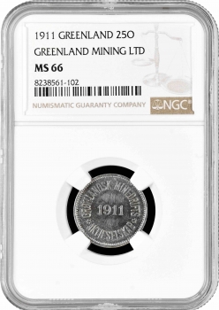 Гренландия 25 эре 1911 г., NGC MS66, "Медный рудник Йошва (Иннациак)" Top Pop 1/0