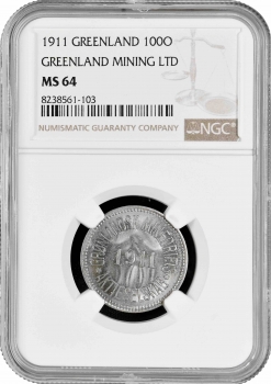 Гренландия 100 эре 1911 г., NGC MS64, "Медный рудник Йошва (Иннациак)"