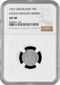 Гренландия 10 эре 1922 г., NGC AU58, "Креолитовые шахты Ивигтута"
