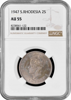 Южная Родезия 2 шиллинга 1947 г., NGC AU55, "Колония Великобритании (1932 - 1955)"
