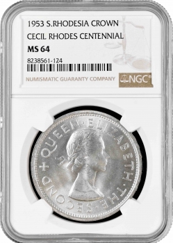 Южная Родезия 1 крона 1953 г., NGC MS64, "100 лет со дня рождения Сесиля Родса"