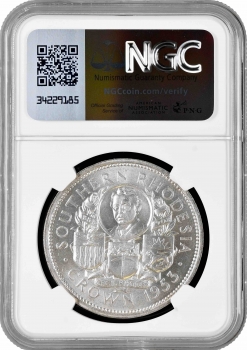 Южная Родезия 1 крона 1953 г., NGC MS64, "100 лет со дня рождения Сесиля Родса"