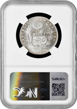 Перу 1/2 соль 1935 г., NGC MS66, "Республика Перу (1918 - 1985)" Pop1/1