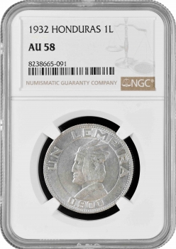 Гондурас 1 лемпира 1932 г., NGC AU58, "Республика Гондурас (1931 - 2019)"