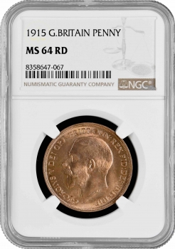 Великобритания 1 пенни 1915 г., NGC MS64 RD, "Король Георг V (1910 - 1936)"
