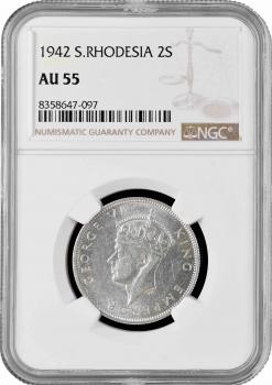 Южная Родезия 2 шиллинга 1942 г., NGC AU55, "Колония Великобритании (1932 - 1955)"
