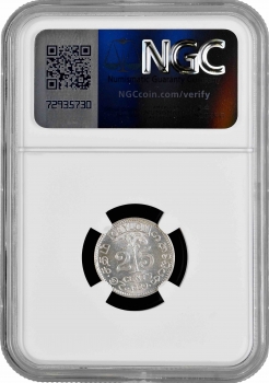 Цейлон 25 центов 1920 г. B, NGC MS63, "Король Эдуард VII (1902 - 1910)"