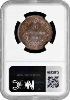 Италия 10 чентезимо 1893 г. BI, NGC MS63 BN, "Король Умберто I (1878 - 1900)"