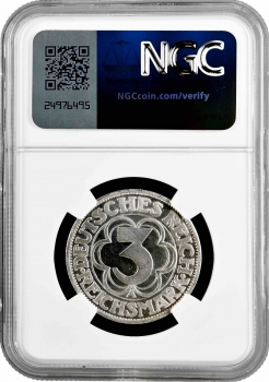 Веймарская Республика 3 рейхсмарки 1927 г. A, NGC PF62 CAM, "1000 лет Нордхаузену"