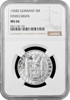 Веймарская Республика 3 рейхсмарки 1928 г., NGC MS66, "1000 лет Динкельсбюлю"