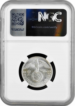 Германия - Третий рейх 2 рейхсмарки 1939 г. D, NGC MS62, "Нацистская Германия (1933 - 1945)"
