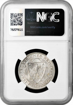 Веймарская Республика 3 рейхсмарки 1927 г. A, NGC MS65, "100 лет Бремерхафену"