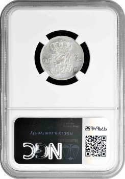 Нидерланды 25 центов 1827 г. B, NGC AU58, "Король Виллем I (1815 - 1840)" Top Pop 1/0