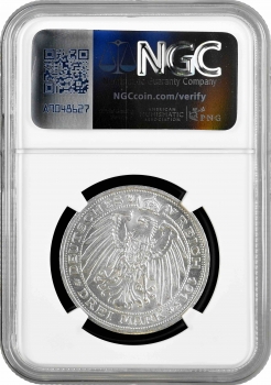 Пруссия 3 марки 1915 г. A, NGC MS65, "100 лет присоединению Мансфельда"