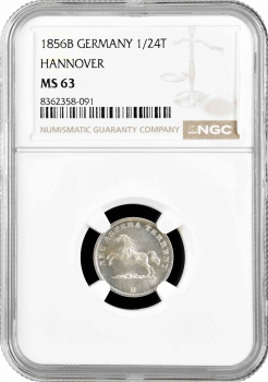 Ганновер 1/24 талера 1856 г. B, NGC MS63, "Король Георг V (1851 - 1866)"