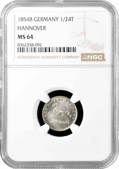 Ганновер 1/24 талера 1854 г. B, NGC MS64, "Король Георг V (1851 - 1866)"