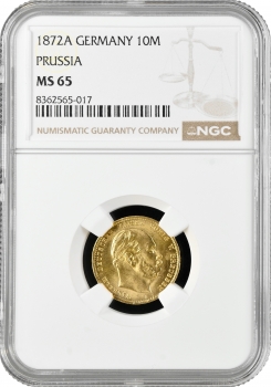 Пруссія 10 марок 1872 A, NGC MS65, "Король Вільгельм I (1861 - 1888)"