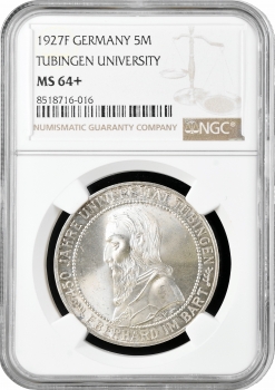 Веймарська Республіка 5 рейхсмарок 1927 р., NGC MS64+, "450 років Тюбінгенському університету"