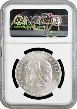 Веймарська Республіка 5 рейхсмарок 1927 р., NGC MS63, "450 років Тюбінгенському університету"