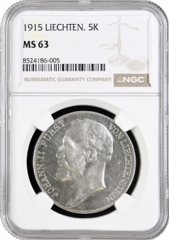 Ліхтенштейн 5 крон 1915, NGC MS63, "Князь Йоганн II (1858 - 1929)"