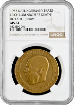 Німеччина - Третій рейх бронзова медаль 1937, NGC MS64, "Смерть Еріха Людендорфа"