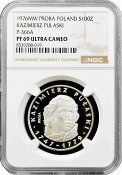 Польща 100 злотих 1976, NGC PF69 UC PROBA, "Casimir Pulaski" Top Pop