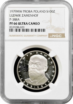 Польща 100 злотих 1979, NGC PF67 UC PROBA, срібна монета "Людвік Заменгоф"