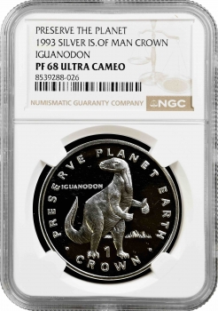 Острів Мен 1 крона 1993 р., NGC PF68 UC, "Збережемо планету Ігуанодон" Top Pop