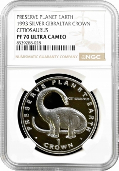 Гібралтар 1 крона 1993 р., NGC PF70 UC, "Зберегти планету Земля - ​​Цетіозавр" Top Pop