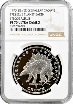 Гібралтар 1 крона 1993, NGC PF70 UC, "Збережемо планету Земля - ​​Стегозавр" Top Pop