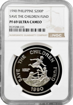 Філіппіни 200 лист 1990 р., NGC PF69 UC, "Фонд порятунку дітей"