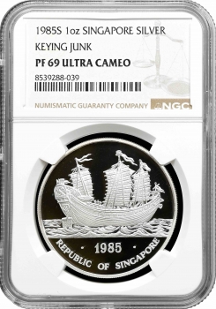 Сінгапур 1 унція 1985 р. S, NGC PF69 UC, "Китайська джонка" Top Pop